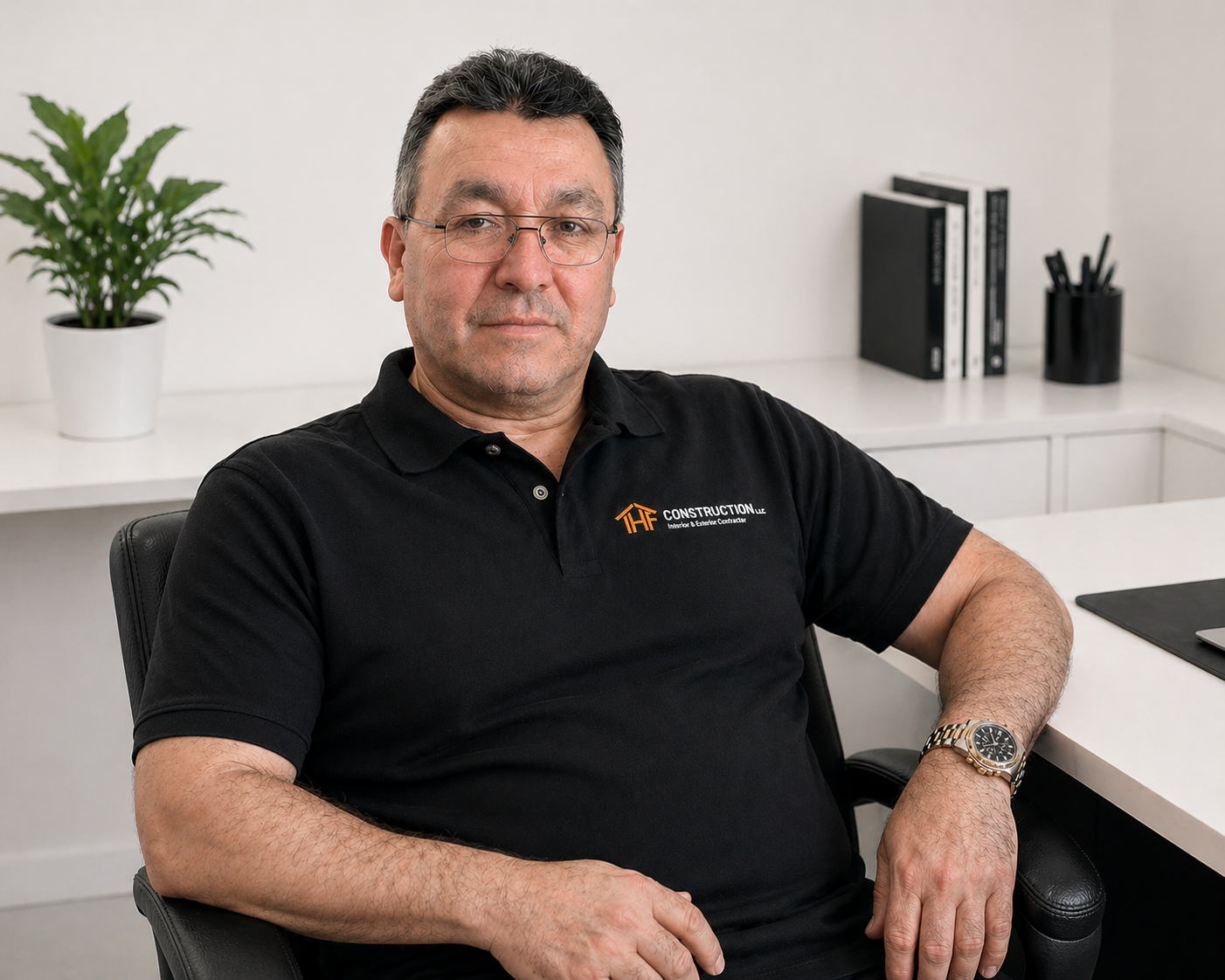 Wider Saboya, owner of THF Construction, at the office